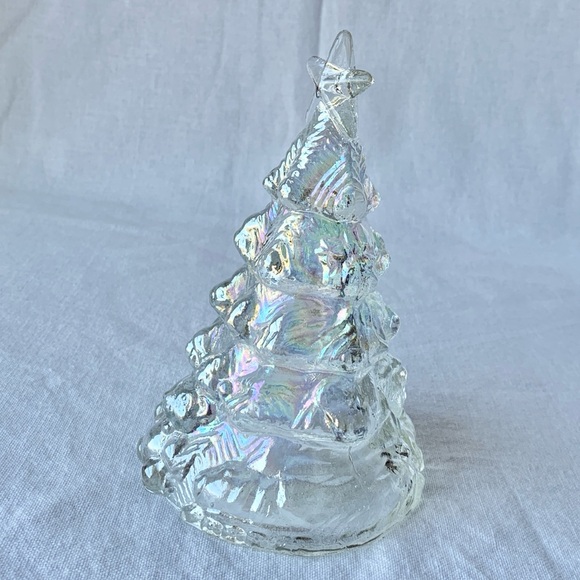 Carnival Iridescent Clear Glass Hollow Christmas Tree with Teddy Bear & Star - Picture 3 of 8